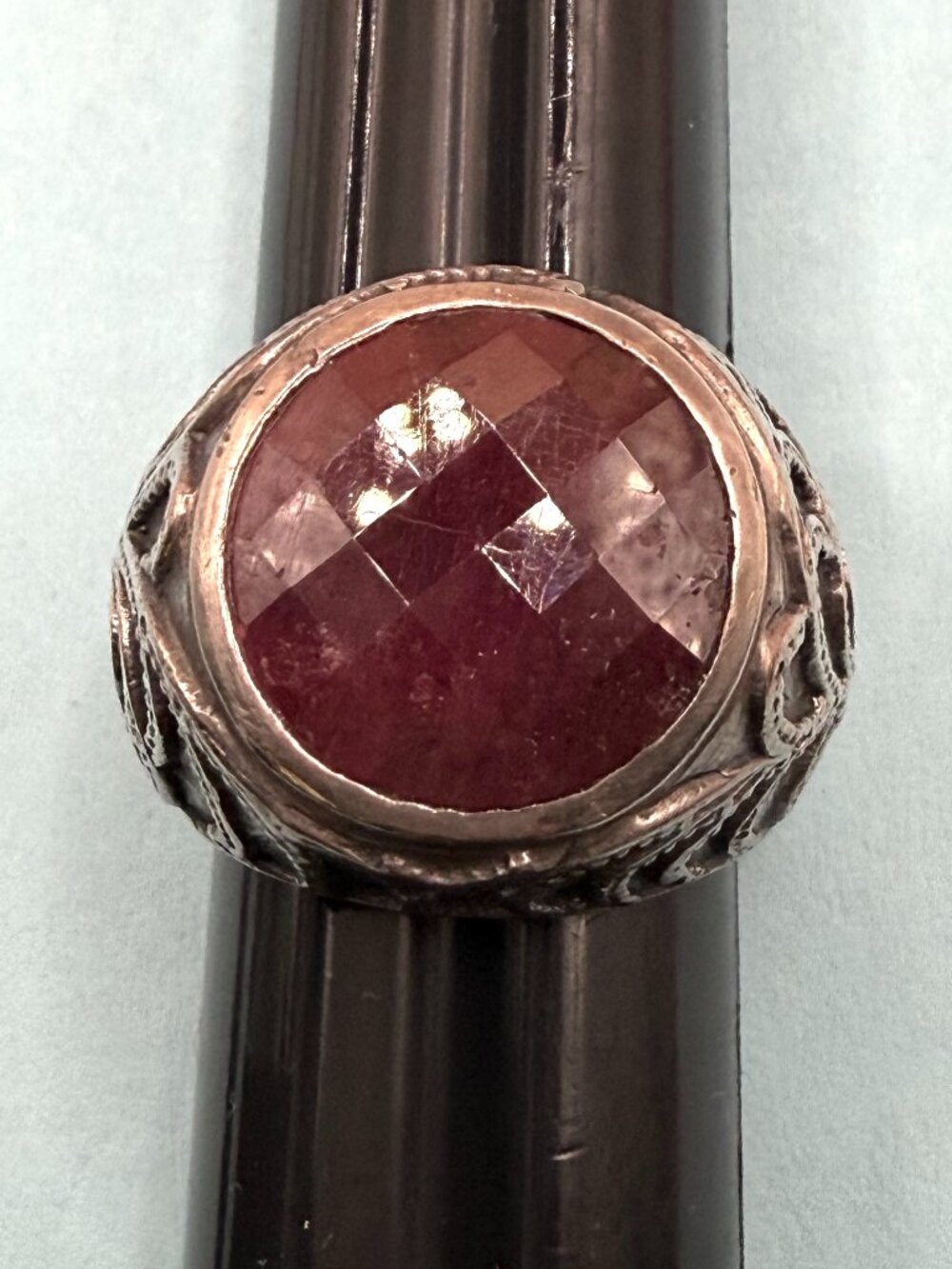 Huge Very Old Sterling Silver Red Stone Faceted Statement Ring Marked 925 Gothic